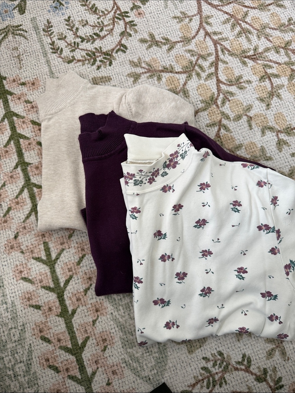Northern Reflections Cream Floral Long Sleeve Tee with Plum and Beige Layers